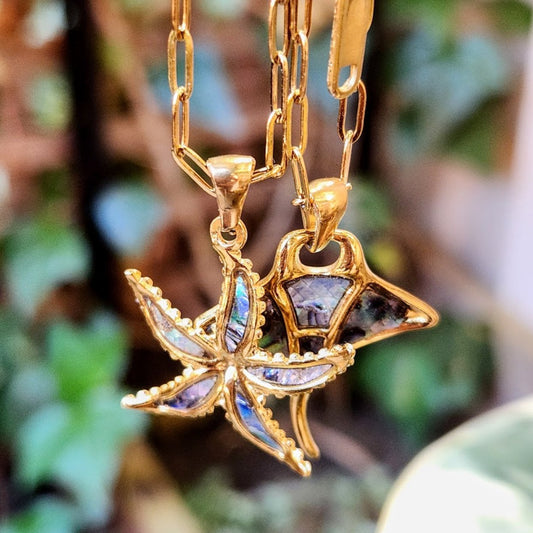 Mantra Ray or Star Fish - 18k Gold Waterproof Paua shell