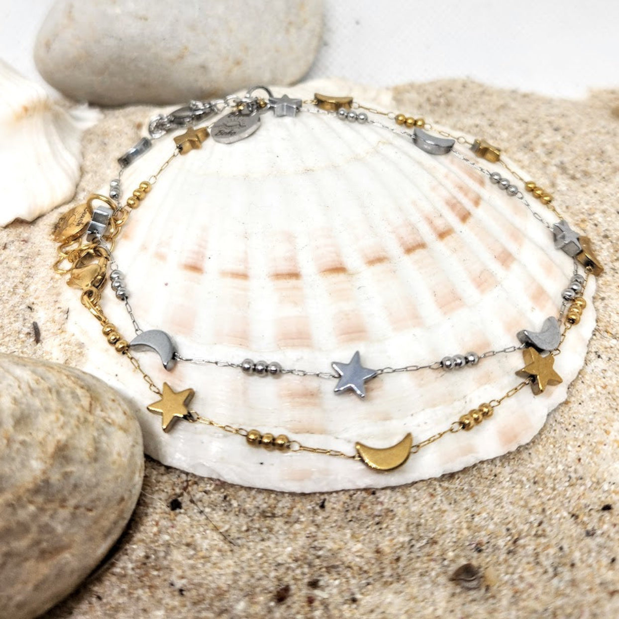 NEW LIFE STAR & MOON - 18K GOLD OR SILVER WATERPROOF CHAIN ANKLET