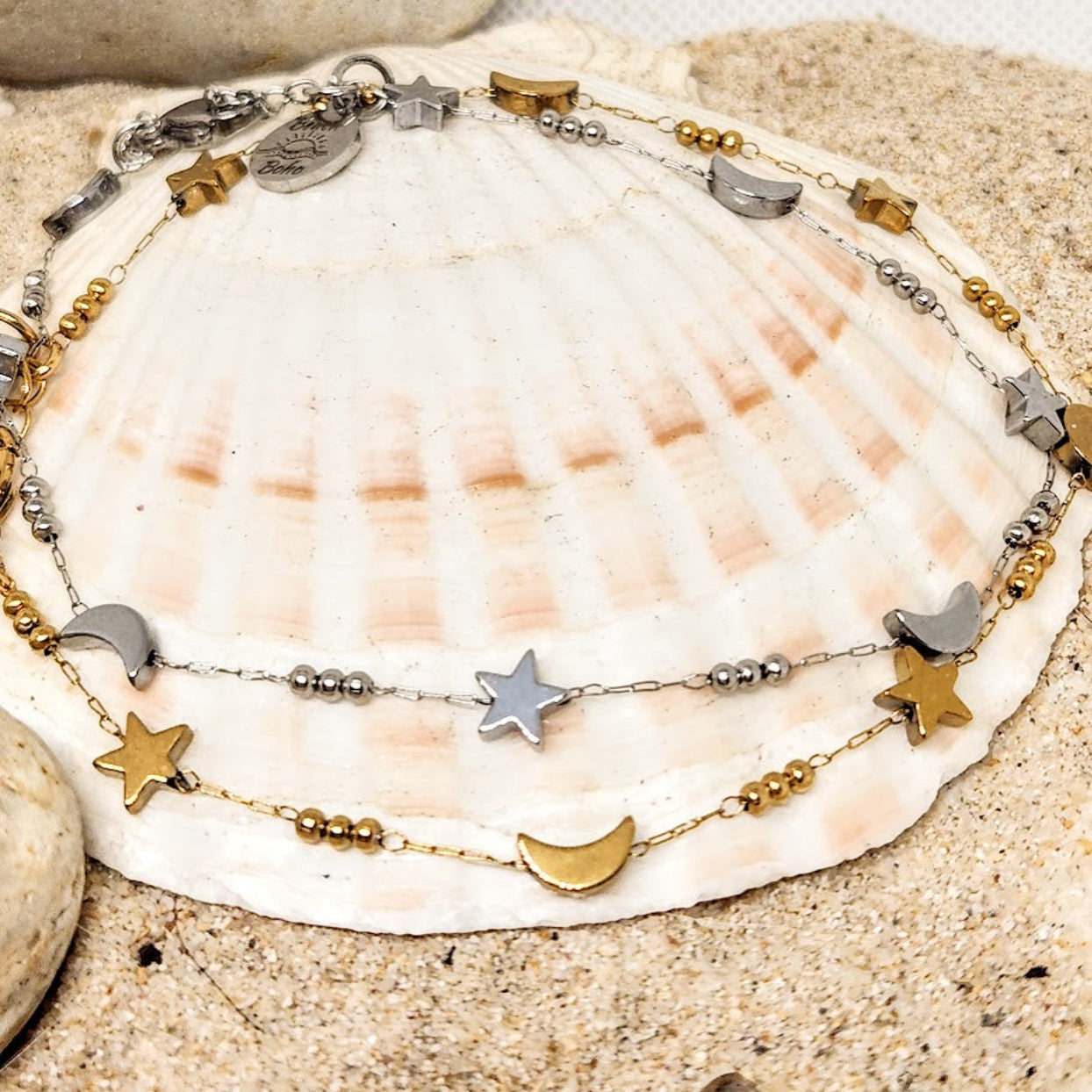 NEW LIFE STAR & MOON - 18K GOLD OR SILVER WATERPROOF CHAIN ANKLET