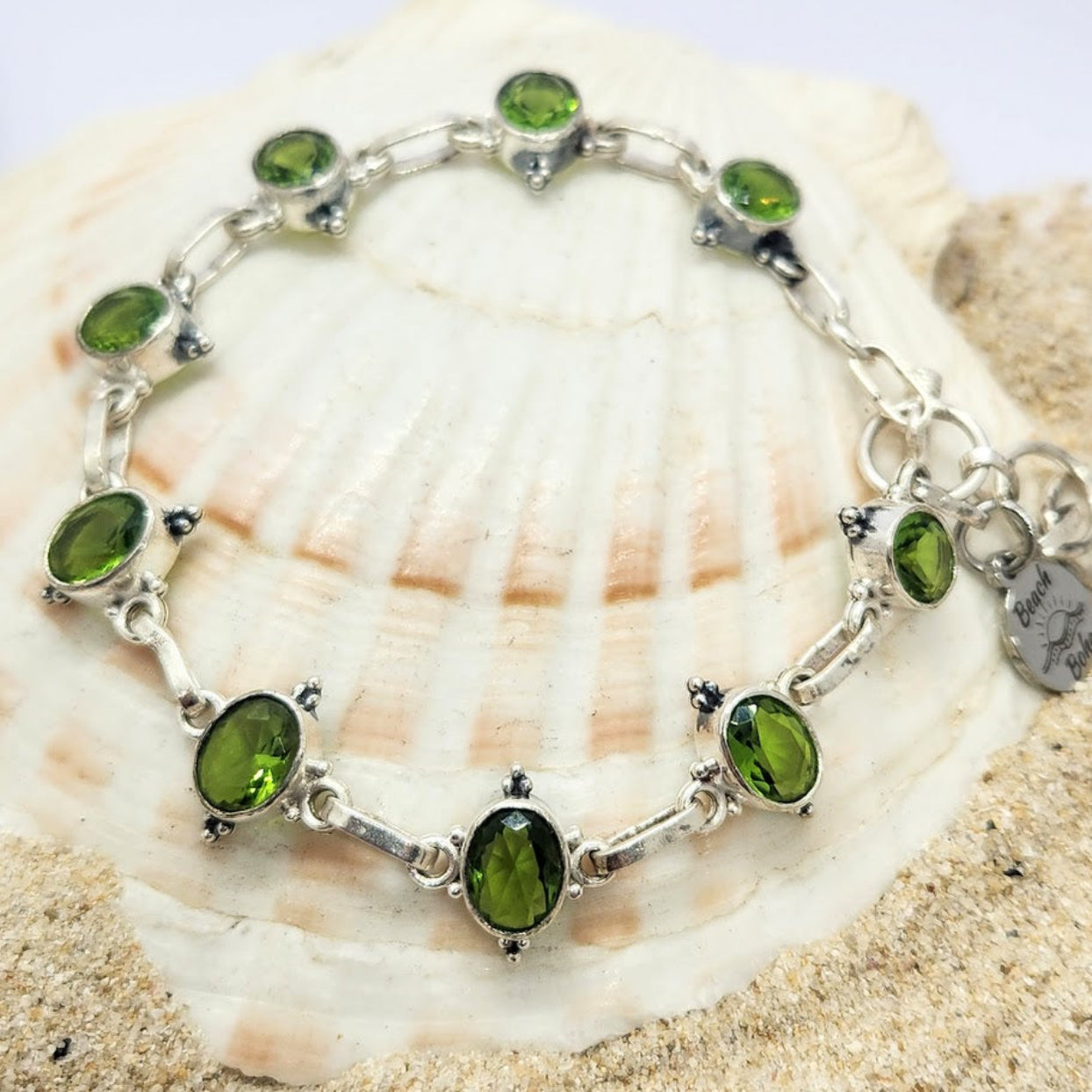 BLUES & GREENS - LABRADORITE OR PERIDOT GEMSTONE STERLING SILVER 925 BRACELET