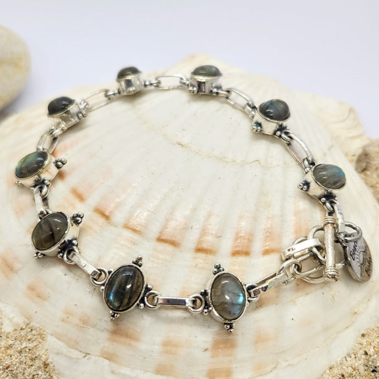 BLUES & GREENS - LABRADORITE OR PERIDOT GEMSTONE STERLING SILVER 925 BRACELET