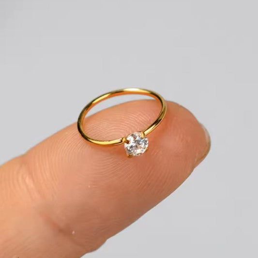 SET OF 2 - WATERPROOF CUBIC ZIRCONIA SET OF HOOP GOLD OR SILVER PIERCINGS