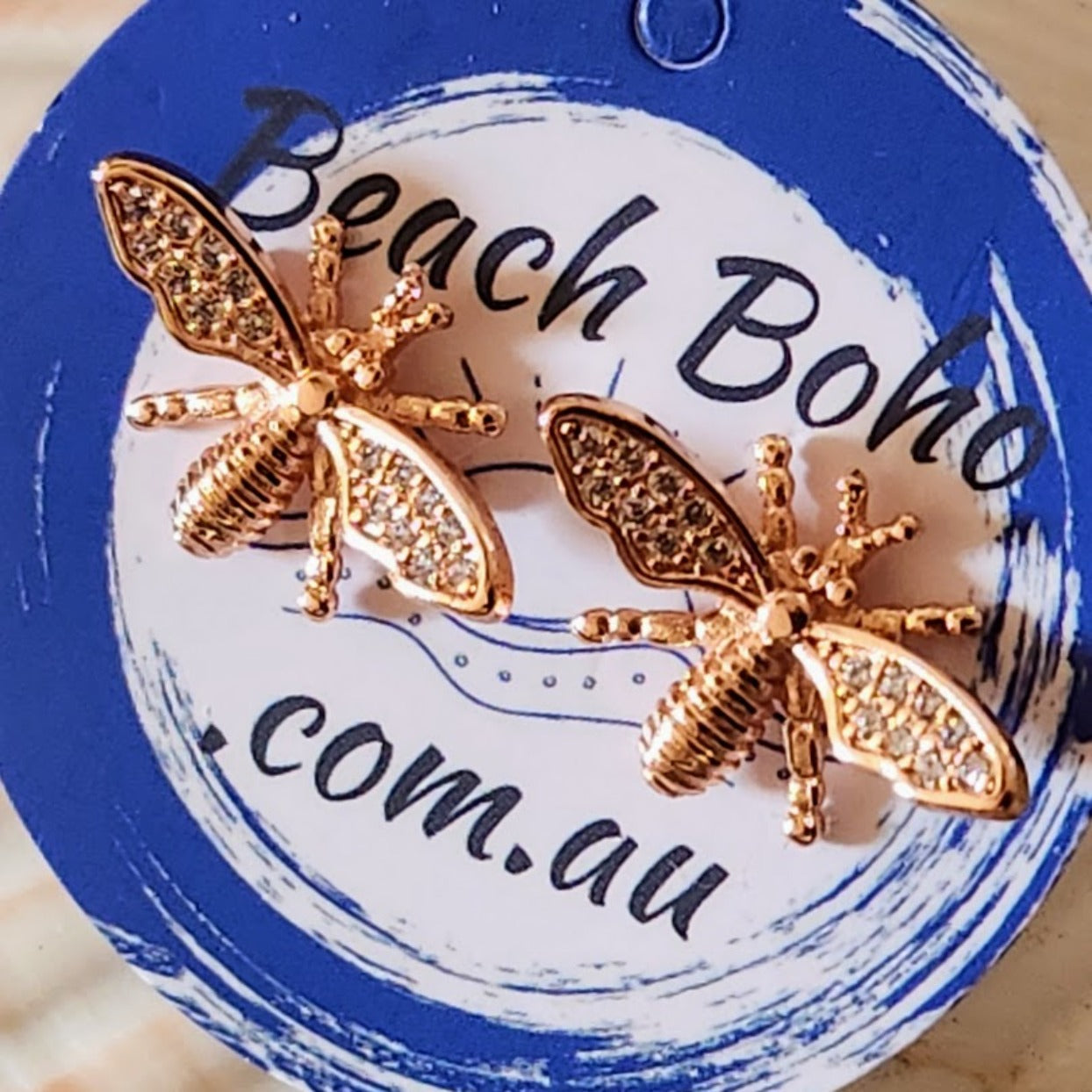 BEE ON ROSES - ROSE GOLD CUBIC ZIRCONIA EARRINGS - Premium earrings from www.beachboho.com.au - Just $35! Shop now at www.beachboho.com.au