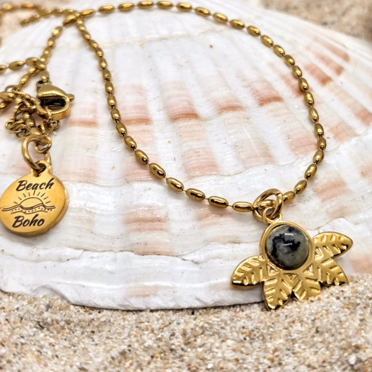 TURQUOISE LOTUS  - WATERPROOF 18K GOLD TURQUOISE PENDANT NECKLACE