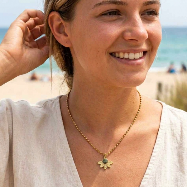 Turquoise Lotus waterproof gold pendant necklace