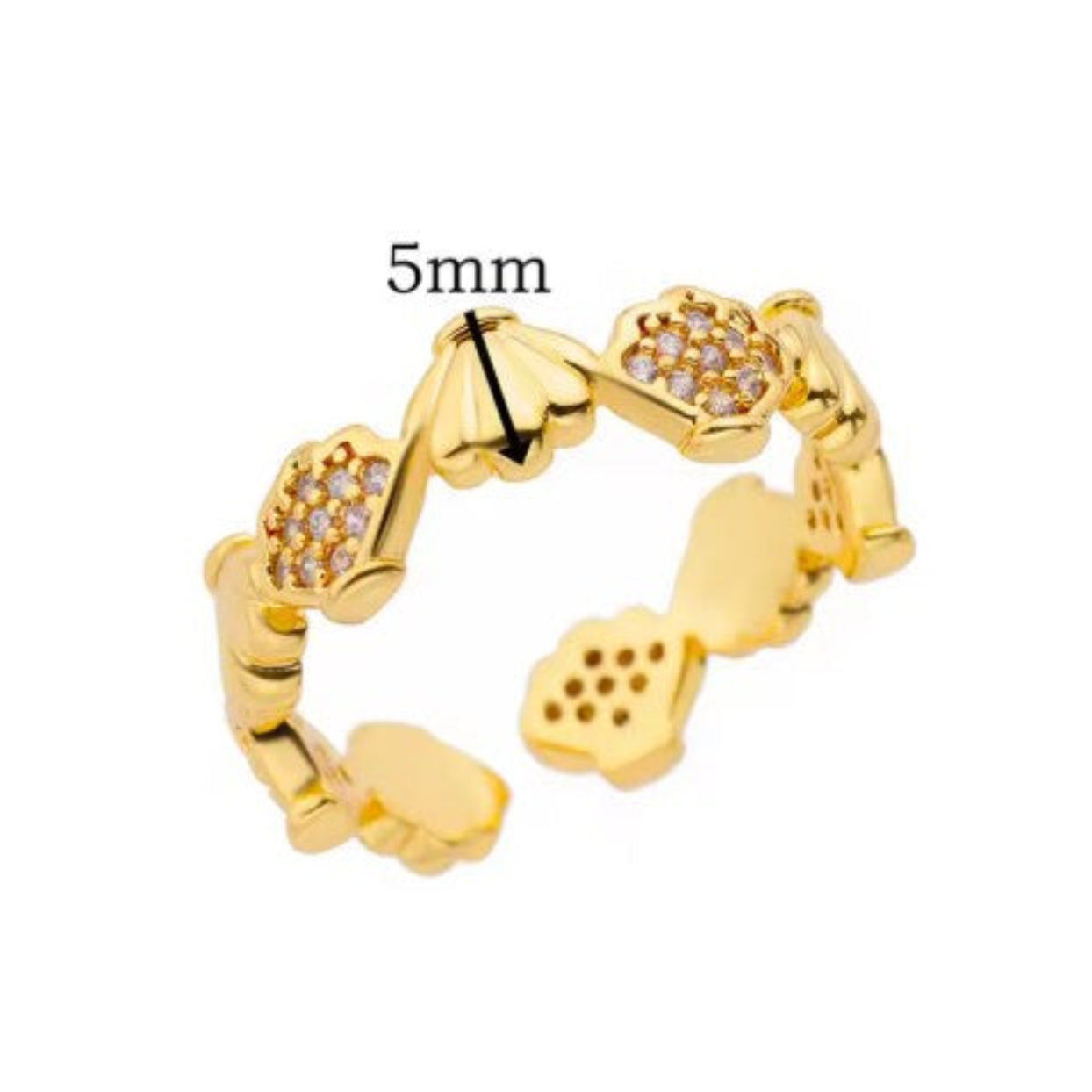 Gold ring with diamond accents on a white background