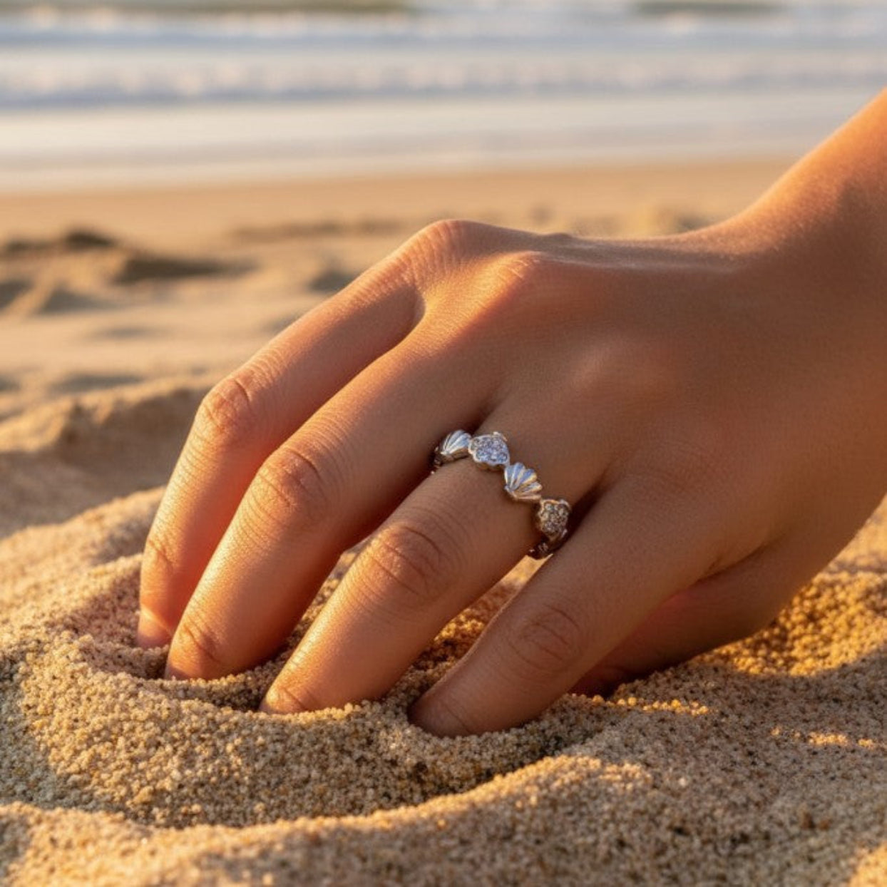 SHELL RINGS  - ADJUSTABLE WATERPROOF 18K GOLD OR SILVER RING