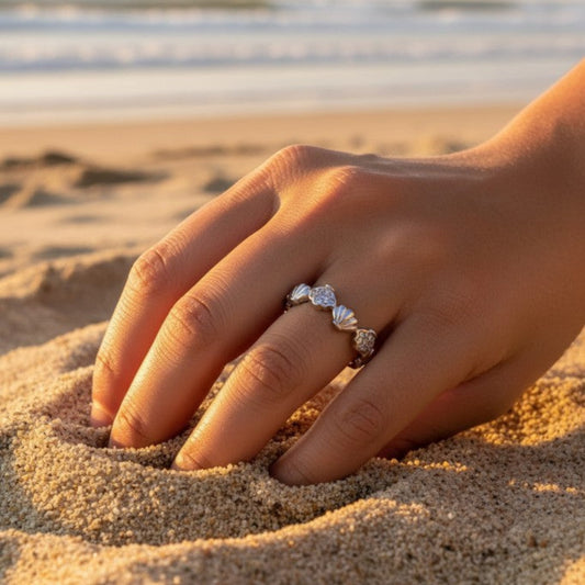 SHELL RINGS  - ADJUSTABLE WATERPROOF 18K GOLD OR SILVER RING