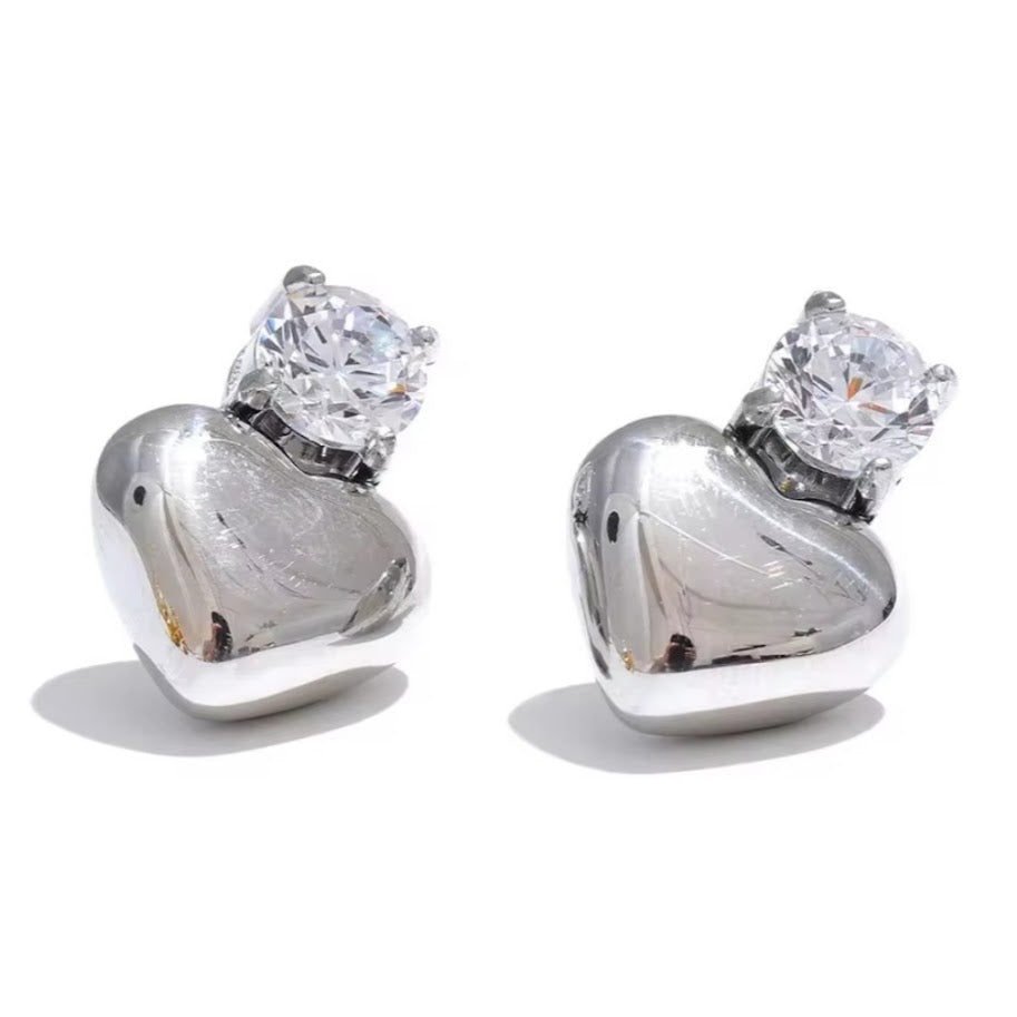DIAMOND HEARTS  - 18K GOLD OR SILVER WATERPROOF STUD EARRINGS