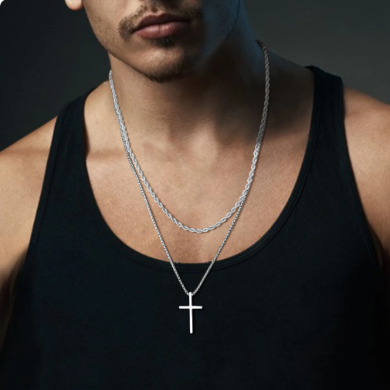 COMPASSION 2 SILVER WATERPROOF MEN S DOUBLE CHAIN NECKLACE