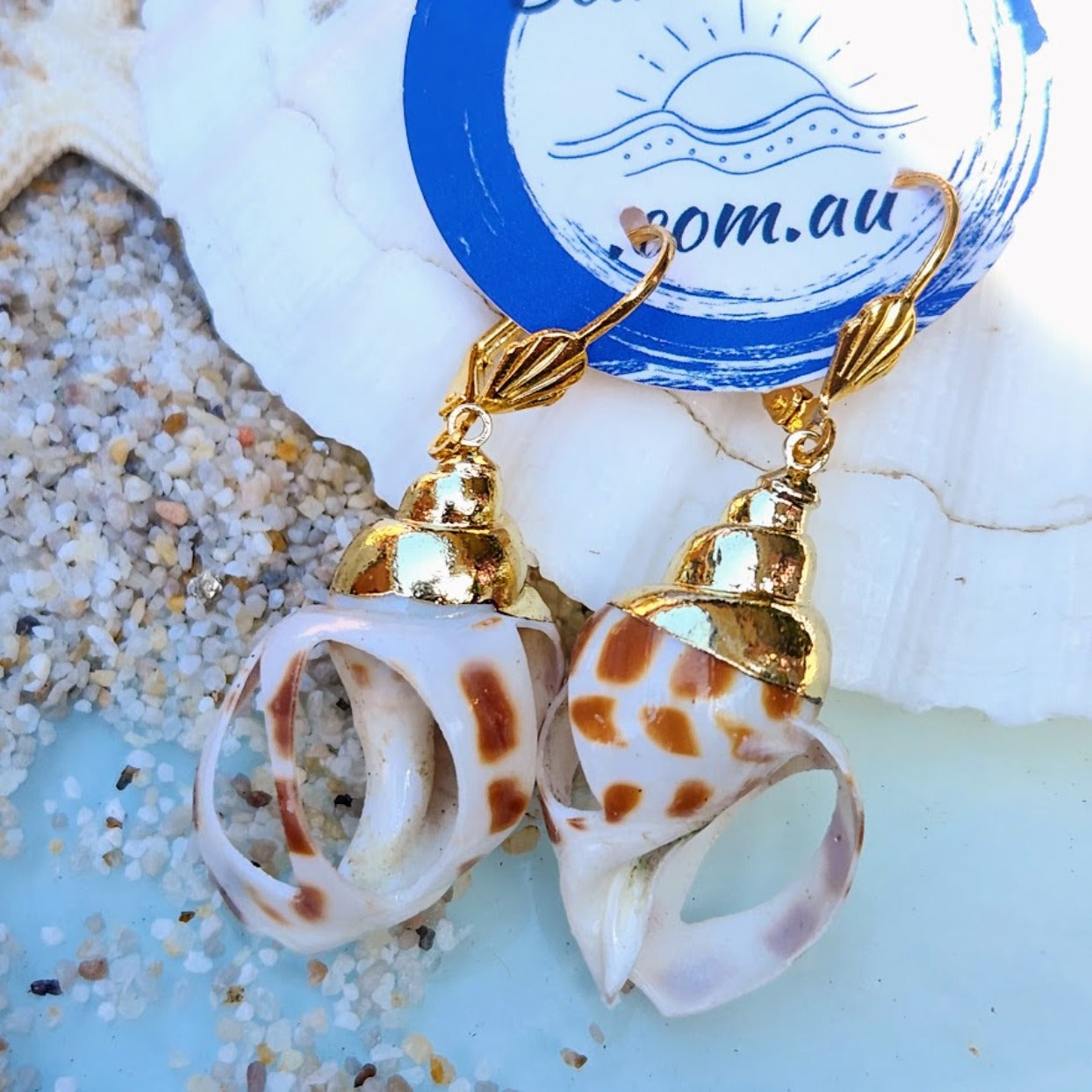 SPECKLED SHELLS - GOLD HOOK BOHO EARRINGS - Premium earrings from www.beachboho.com.au - Just $35! Shop now at www.beachboho.com.au