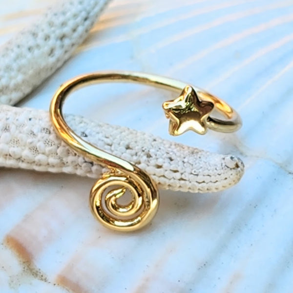 Star and Swirl 925 Silver or Gold Toe Ring