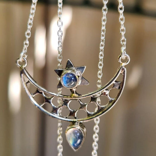 STAR DROP CRESCENT MOON / 925 MOONSTONE NECKLACE - Premium necklaces from www.beachboho.com.au - Just $75! Shop now at www.beachboho.com.au