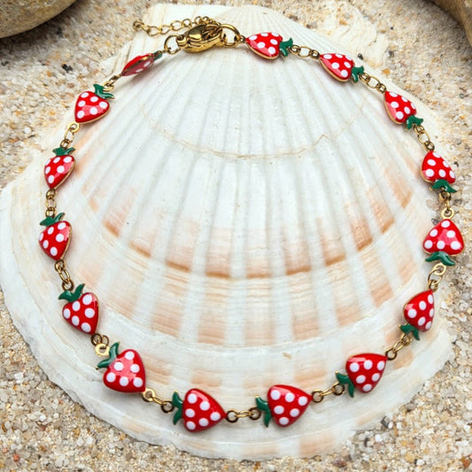 Strawberry Fields  -  Pendant Boho Waterproof Anklet 18ct Gold