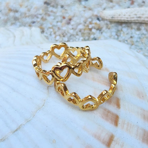 Linked Heart 925 Silver Vermeil Boho Toe Ring