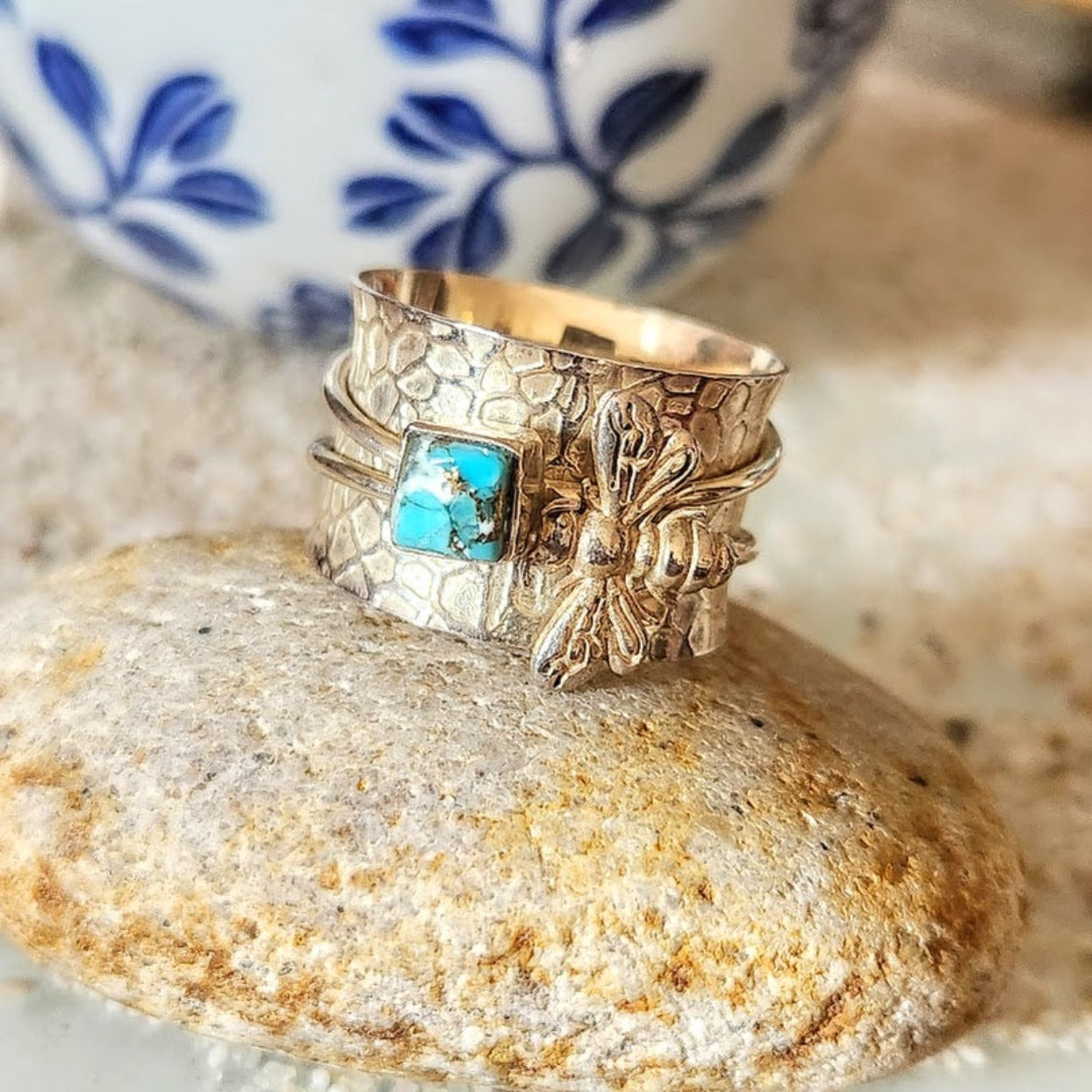 PLENTY  -  COPPER TURQUOISE & BEE 925 SILVER SPINNER RING - Premium Rings from www.beachboho.com.au - Just $85! Shop now at www.beachboho.com.au