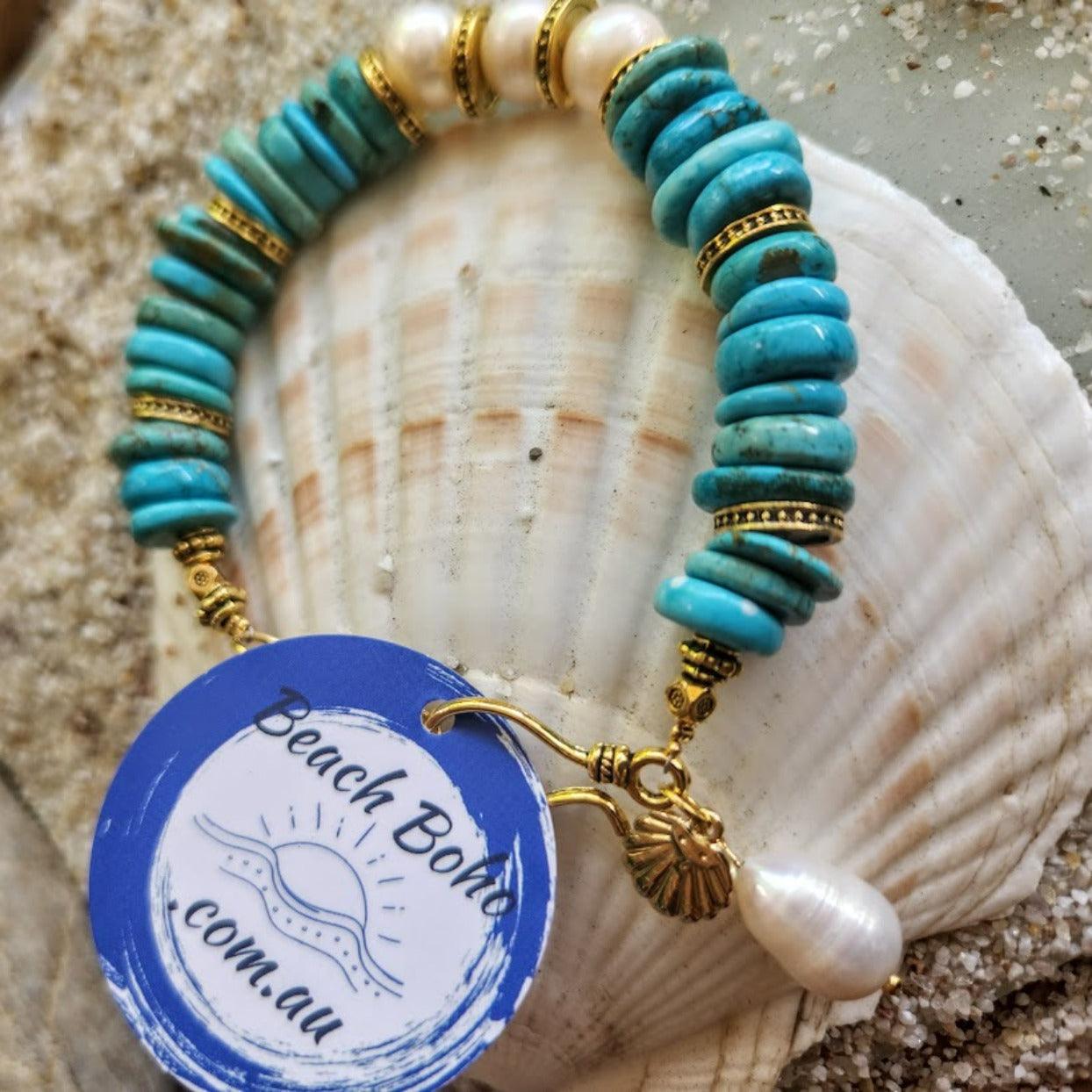 BLUE SEAS -TURQUOISE PEARL BRACELET - Premium Bracelets from www.beachboho,com.au - Just $95! Shop now at www.beachboho.com.au