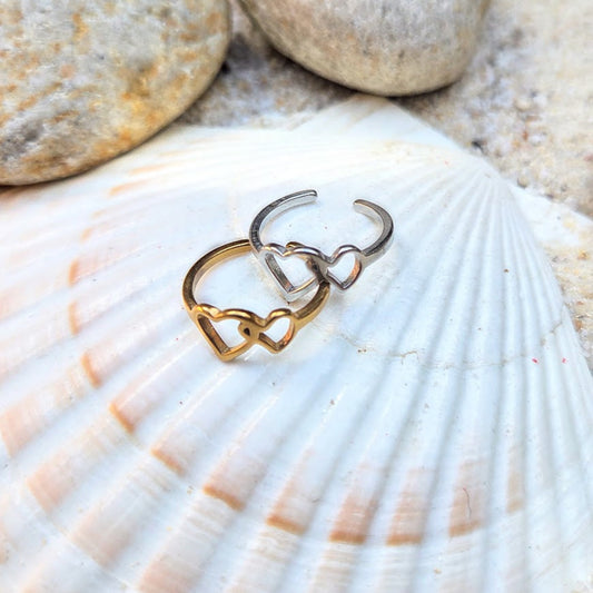 Twin Hearts  - Gold Or Silver Waterproof Toe Rings