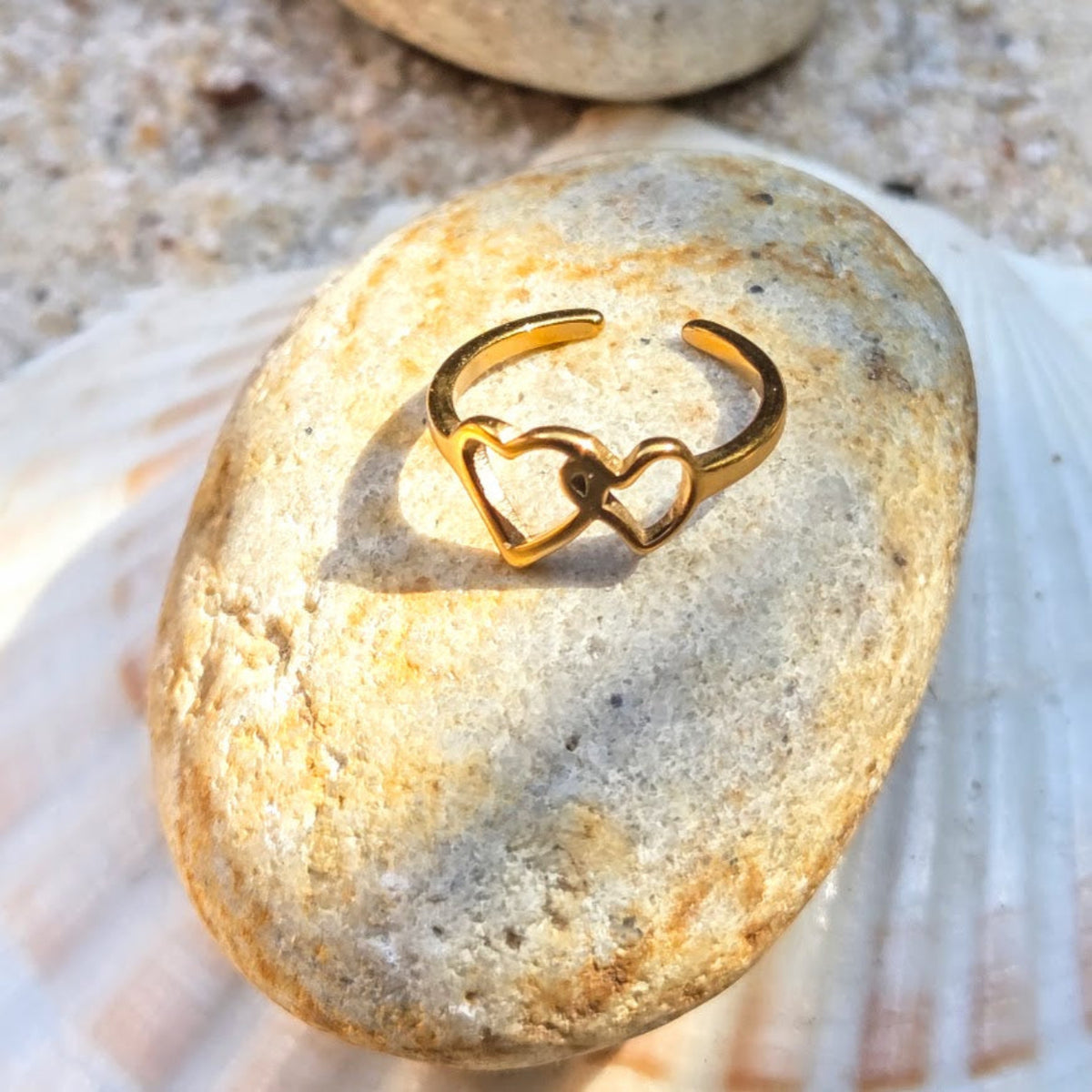 Twin Hearts  - Gold Or Silver Waterproof Toe Rings