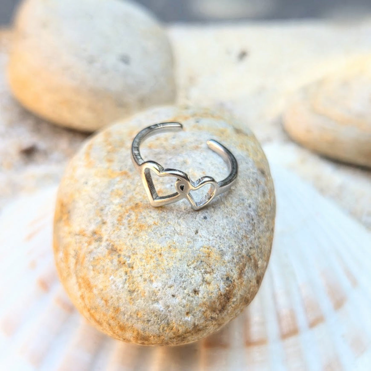 Twin Hearts  - Gold Or Silver Waterproof Toe Rings