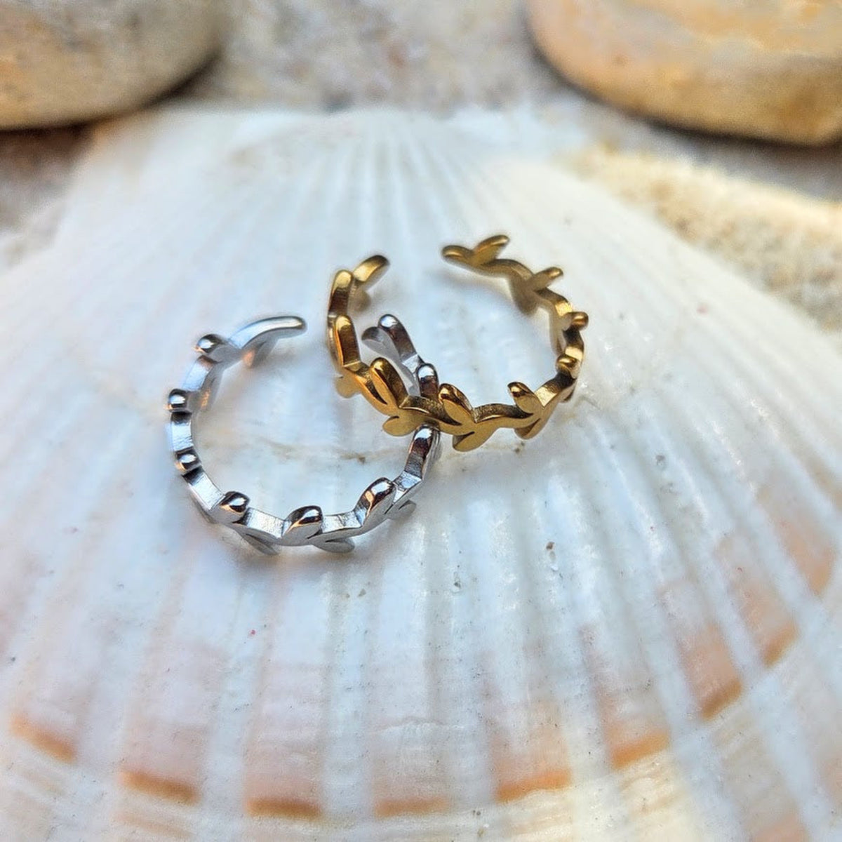 Vine Leaves  - Gold Or Silver Waterproof Toe Rings