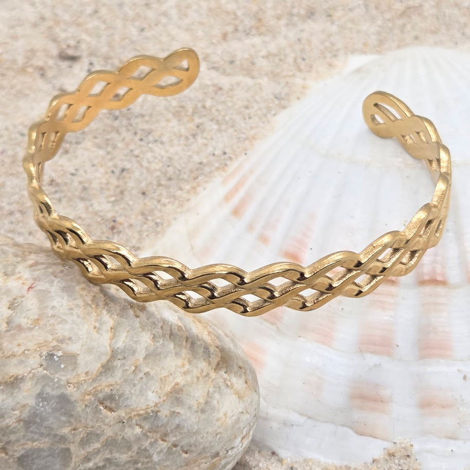 GOLD WEAVING  - 18 CT   WATERPROOF CUFF BRACELET