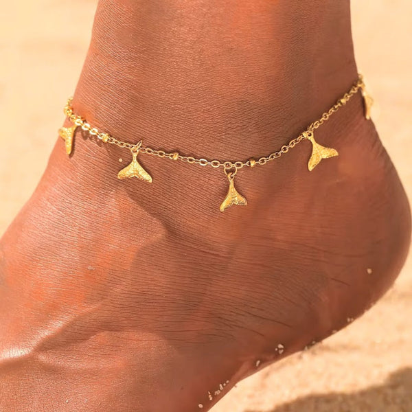 Whale Tails Silver or Gold Waterproof Anklet