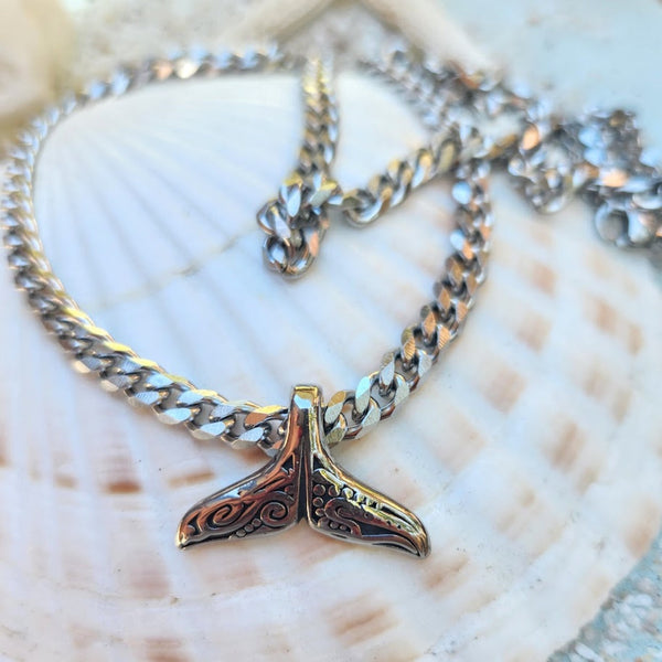 Handmade Engraved Whale Tail Waterproof Necklace