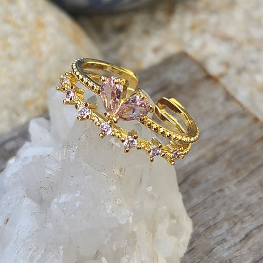 ANGLE WINGS - PINK & CRYSTAL CUBIC ZIRCONIA WATERPROOF GOLD RING - Premium Rings from www.beachboho.com.au - Just $48! Shop now at www.beachboho.com.au
